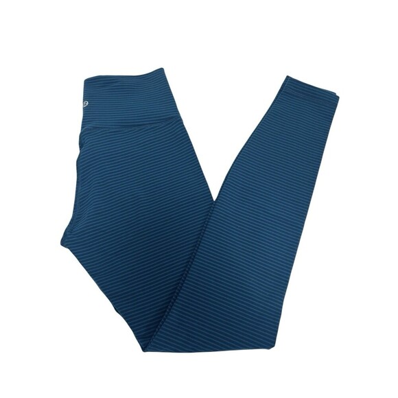 Lululemon Wunder Under High-Rise Stripe Leggings Teal Blue Athletic Pants Size 6 - Picture 1 of 8